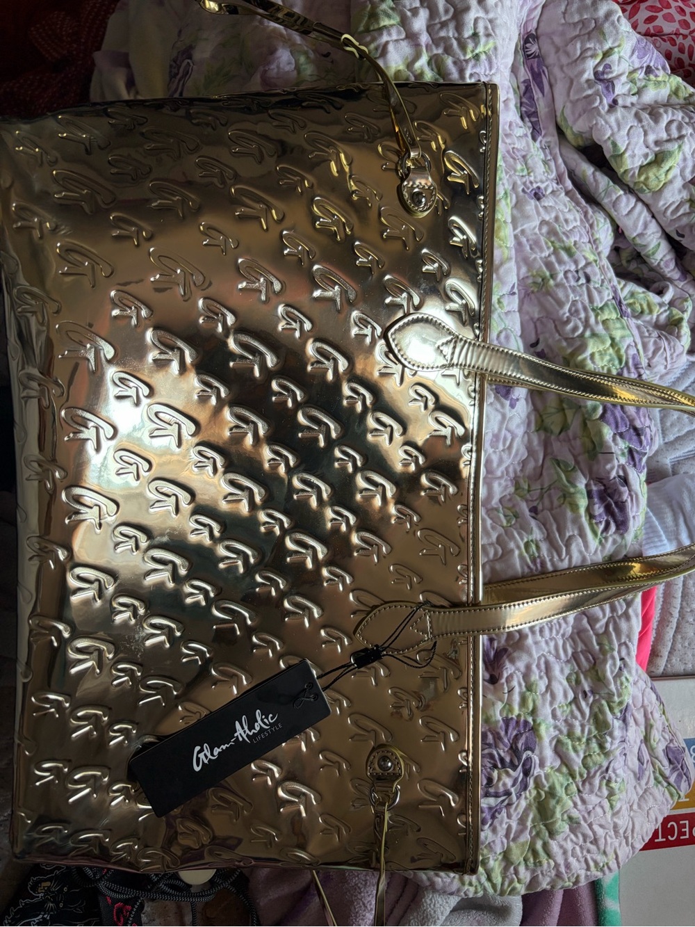 Glamaholic Metallic Gold Embossed Tote Bag